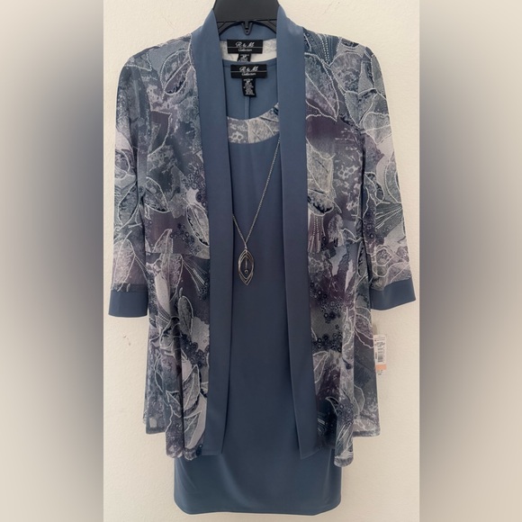 R & M Richards Dresses & Skirts - R&M Richards Women's 2-Piece Tank Dress W/Necklace & 3/4 Sleeve Sheer Jacket